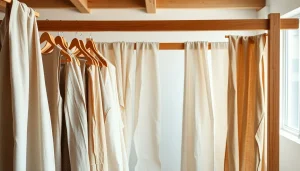 Mooi assortiment hoogwaardige linnen stoffen in een textielatelier met verschillende tinten.