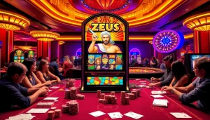 Spinning the Zeus slot with vibrant graphics and exciting casino elements.