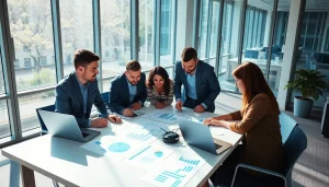 Analyze trends for Competitive intelligence in a vibrant business meeting.