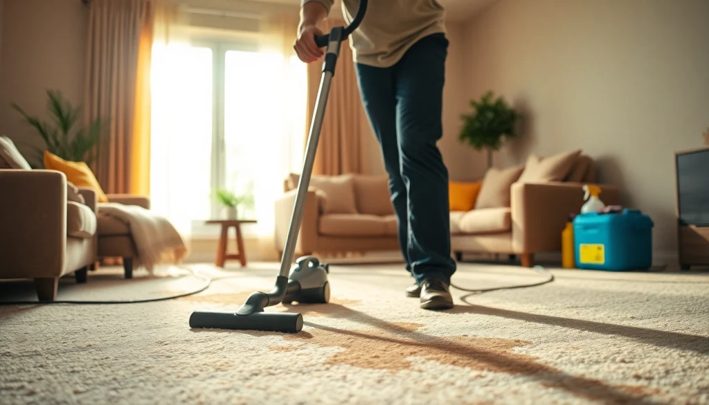 Experienced carpet cleaners lincoln ca demonstrating professional techniques in a bright living room.