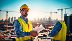 New Jersey Construction Manager supervising a busy construction site, demonstrating leadership.