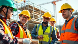 Engaged professionals in construction apprenticeships carolinas at a bustling job site.