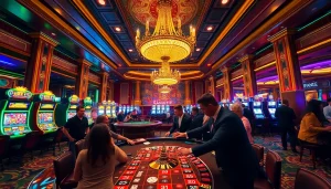 Players enjoying thrilling games at thabet casino tables with vibrant chips and cards.