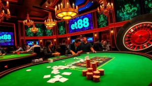 Experience excitement at Bet88 with poker action in a luxurious casino setting.