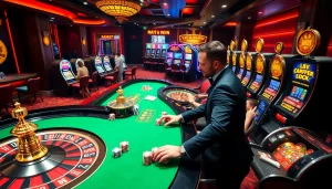 Berinteraksi dengan datukwin saat chip poker yang berwarna-warni dan meja roulette menciptakan atmosfer kasino yang mendebarkan.