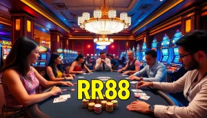 RR88 players engaging at a lively casino table, highlighting thrilling gaming experiences.