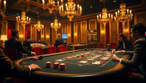 High-stakes casino scene with poker chips, roulette wheel, and elegant players at 88t tables.