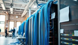 Visual representation of Network infrastructure showcasing advanced technology in an office environment.