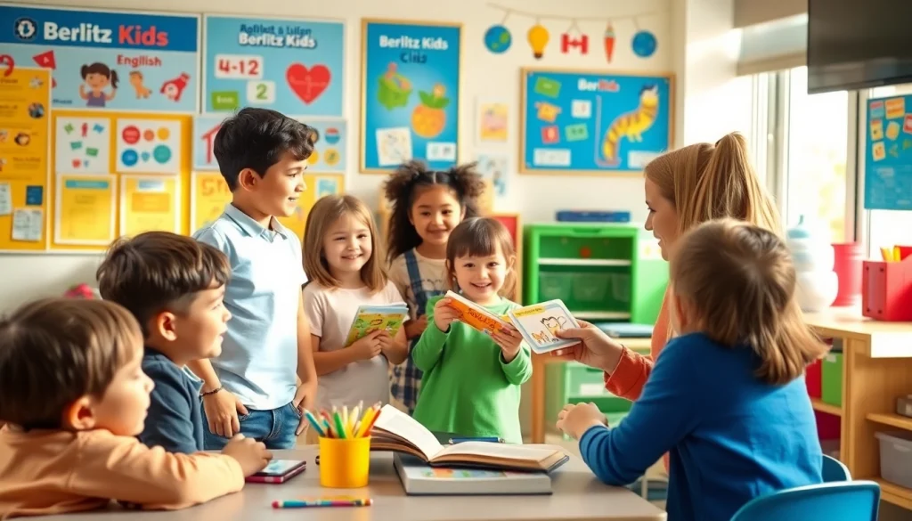 Berlitz Kidsキャンペーンの英語会話クラスで、活気ある教材を用いて学ぶ子どもたち。