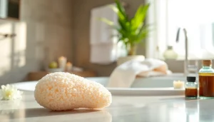 Using silicone loofah effectively in a serene bathroom setting with soothing colors.