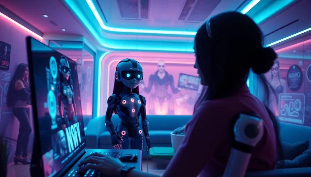 NSFW AI: Immersive digital landscape showcasing interactive AI characters in a futuristic environment.