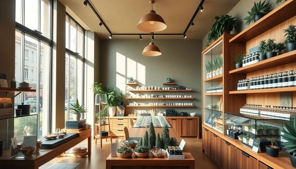 Visitez l'Association cannabis shop Madrid avec des produits soigneusement exposés.