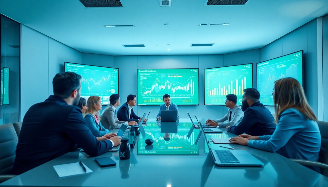 Display of Competitive intelligence data in a business meeting, featuring diverse professionals.