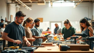Engaged students in a hawaii trade schools workshop, collaborating with tools.