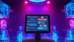 Engaging NSFW AI chatbot interface showing interactive dialogues in a futuristic setting.