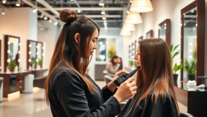 Salon coafură București cu hairstylist la lucru, atmosfera profesionistă și prietenoasă.