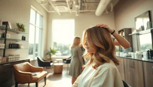 Vibrant interior of addendum salon showcasing luxury hair services and Aveda products.