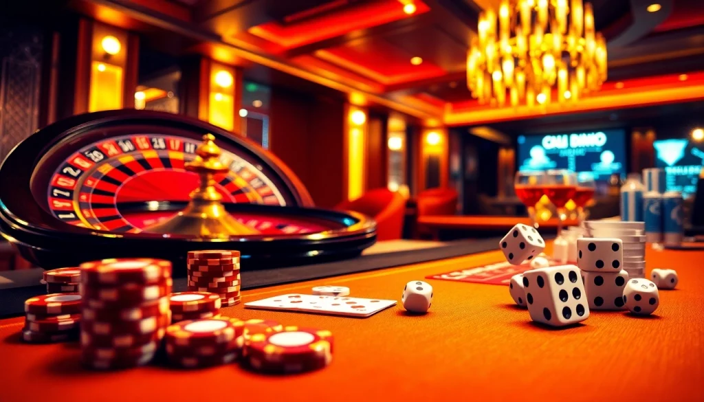 SODO casino scene showcasing a luxurious gaming table, roulette wheel, and poker chips.