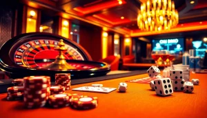 SODO casino scene showcasing a luxurious gaming table, roulette wheel, and poker chips.