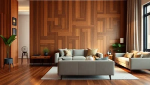 Install hardwood wall planks for a warm, stylish living space with natural wood textures.