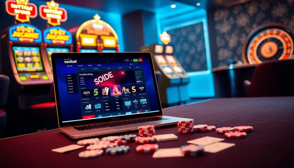 Experience thrilling sbobet gambling with vibrant casino tables, cards, and engaging online betting.