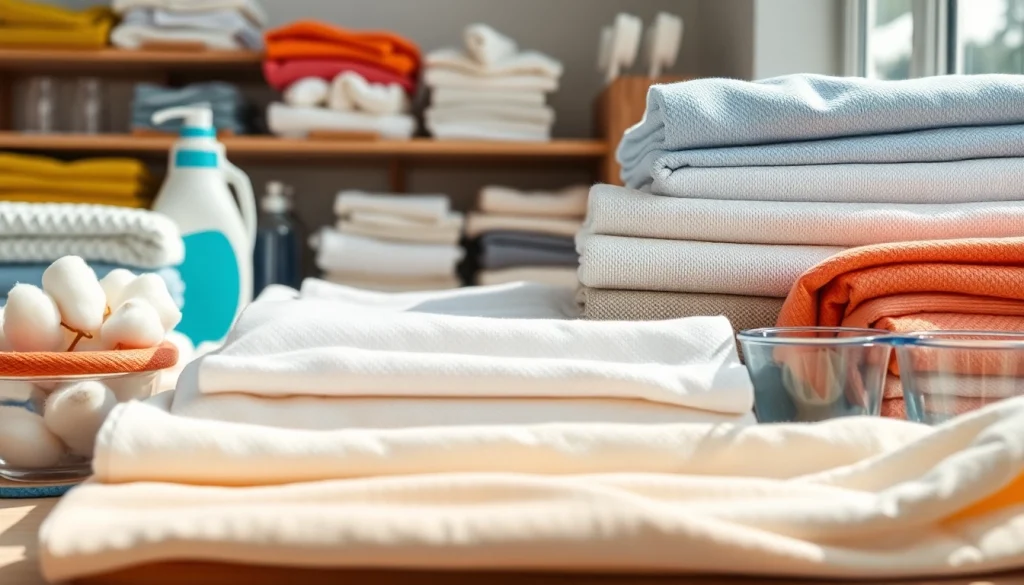 Katoen stof wassen met verschillende stoffen en wasmiddelen mooi gepresenteerd.