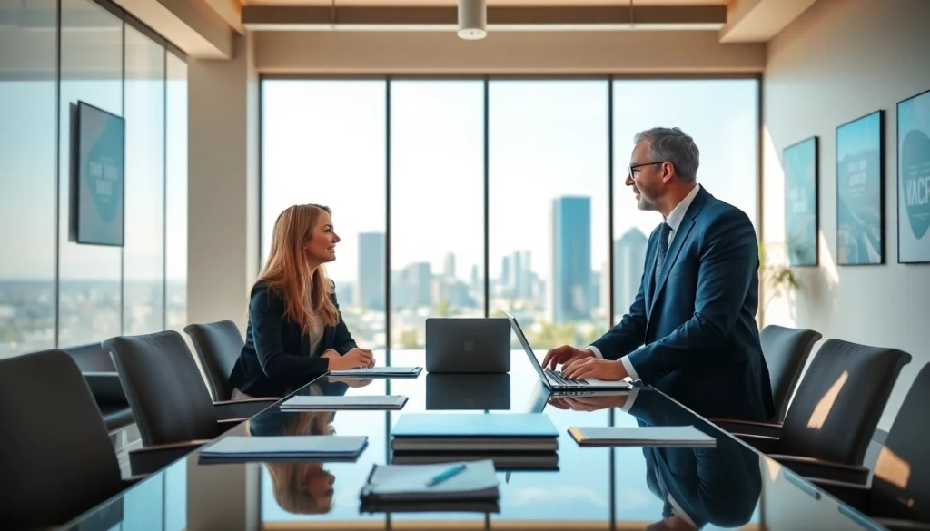 Business coach San Diego collaborating with clients in a modern office.