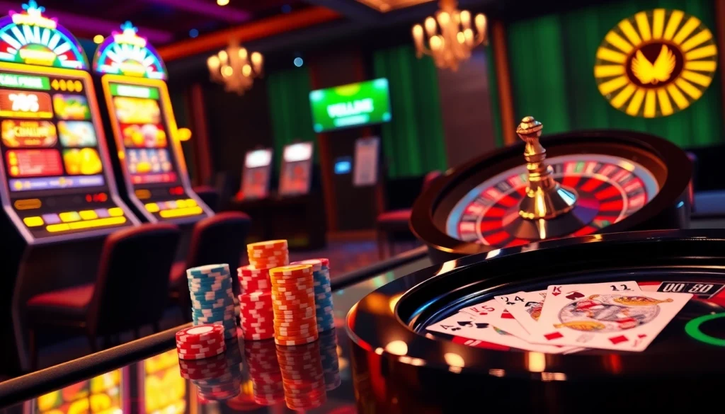 Fitur MABAR88 Spin menampilkan mesin slot dinamis, keping poker, dan roda roulette dalam suasana kasino mewah.