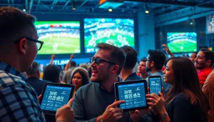 Dynamic sports betting scene showcasing 토토스토리, with fans engaging in live sports action.