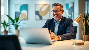 Image to prompt ai generating a professional video call scene in a modern office.