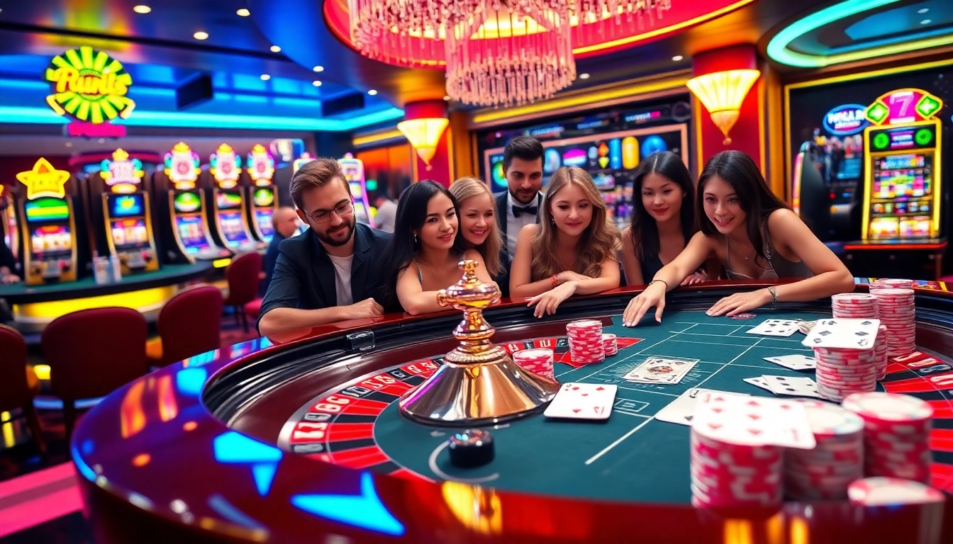 Players enjoying a thrilling game at a luxurious casino featuring kpi4d elements and vibrant atmosphere.
