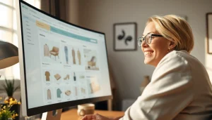 레플리카 쇼핑몰을 통해 쇼핑하는 사용자의 세련된 모습.