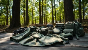 Bekijk goedkope camouflage print patronen op militaire uitrusting in een natuurlijke omgeving.
