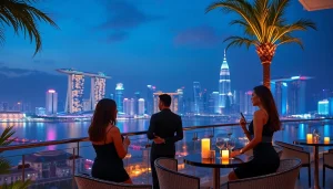 Singapore escort models enjoying a luxurious evening in a vibrant cityscape.