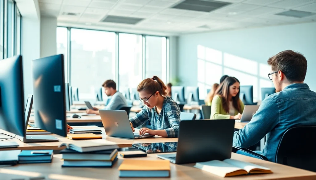 Students utilizing exam assistance services in a vibrant study space for effective learning.