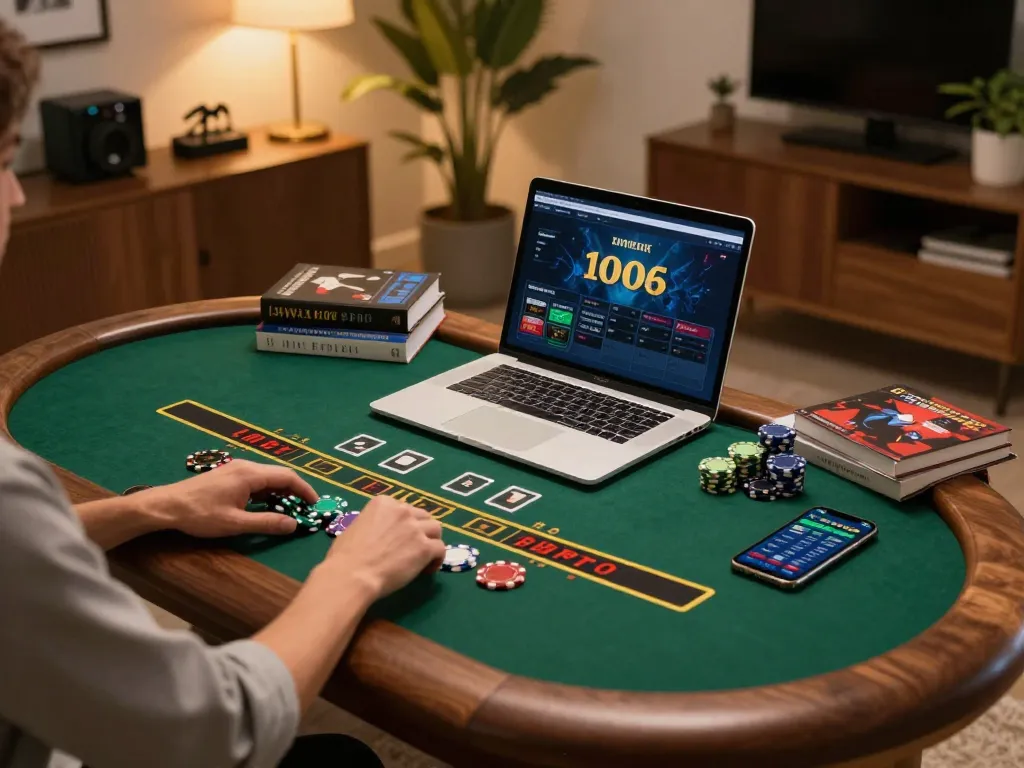 Player engaged in live dealer blackjack online at G28's platform from cozy home setup