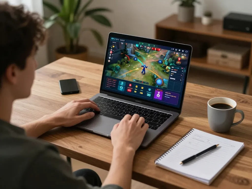 Engaged player exploring FAFA828 platform on a laptop at home, showcasing online gambling
