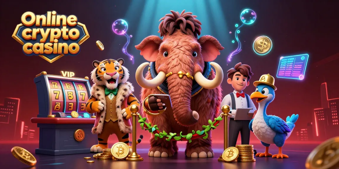Gioca in un online crypto casino con il mammuth e il tigre, mentre si esibiscono slot e monete virtuali.