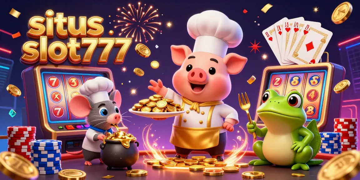 Spark a win with situs slot777 in this vibrant illustrated casino scene filled with dynamic slot machine actions.