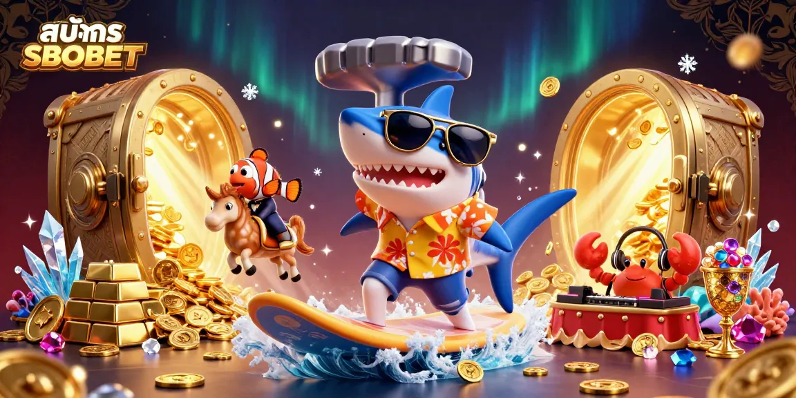 Experience exciting สมัคร SBOBET action with vibrant undersea characters and gold elements in a dynamic casino illustration.