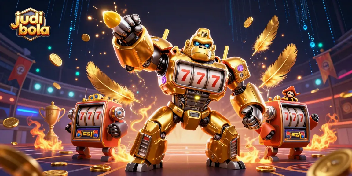 Engage in judi bola with our dynamic sports betting arena featuring a golden gorilla mech.