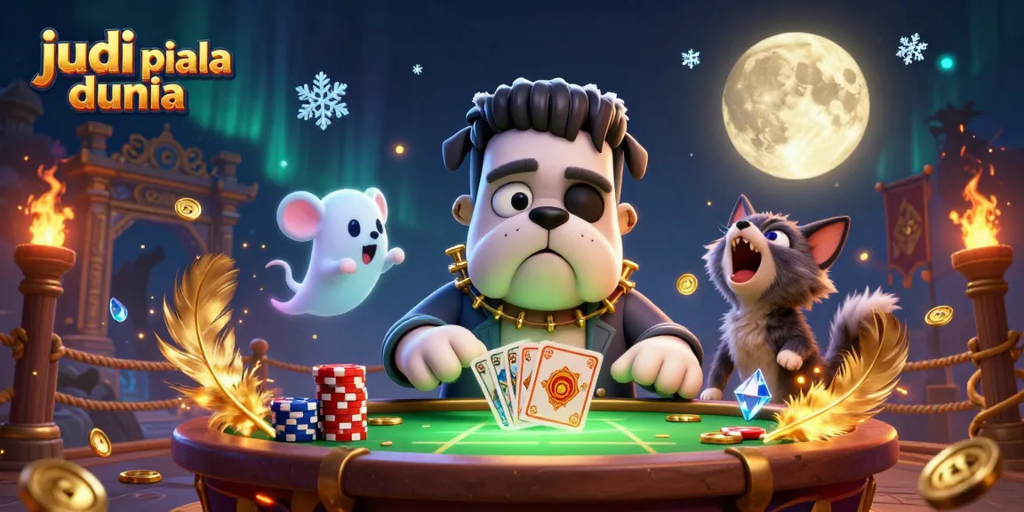 Experience judi piala dunia excitement with our lively illustration of characters, cards, and betting action.