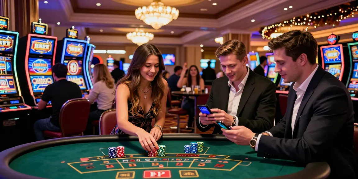 Friends enjoying an exciting night at credit card casinos, celebrating at a blackjack table.